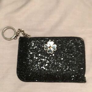 Kate Spade Black Glitter Key Zip Card Case